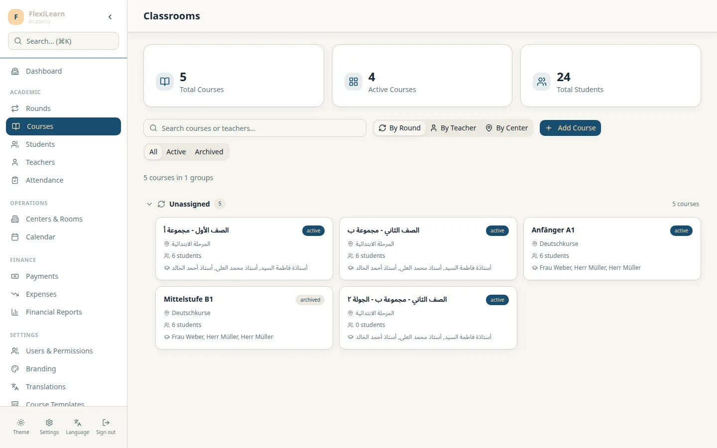 Rounds, courses and reusable templates