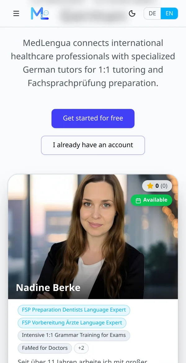 MedLengua mobile — swipe-to-match instructor