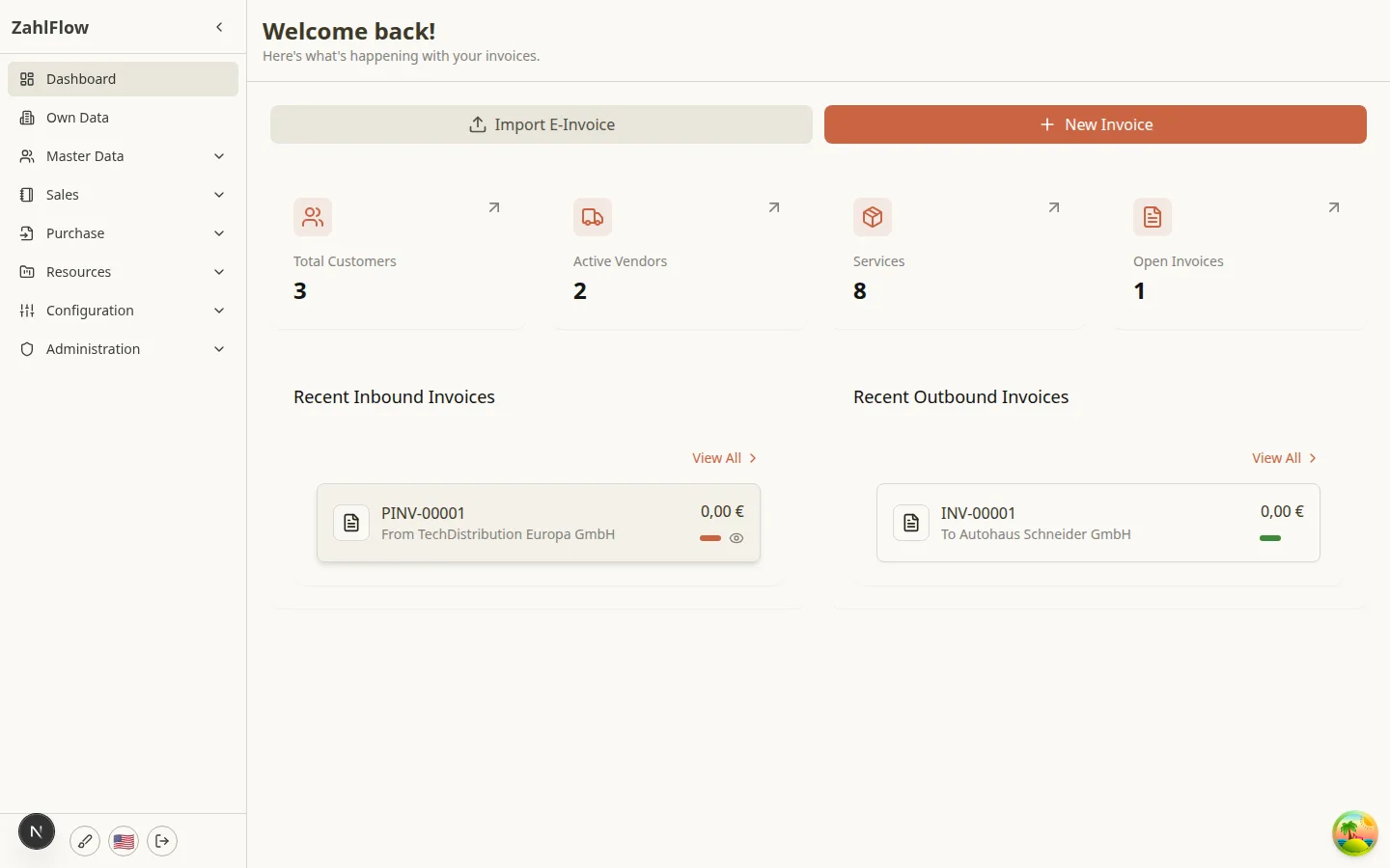 ZahlFlow product interface