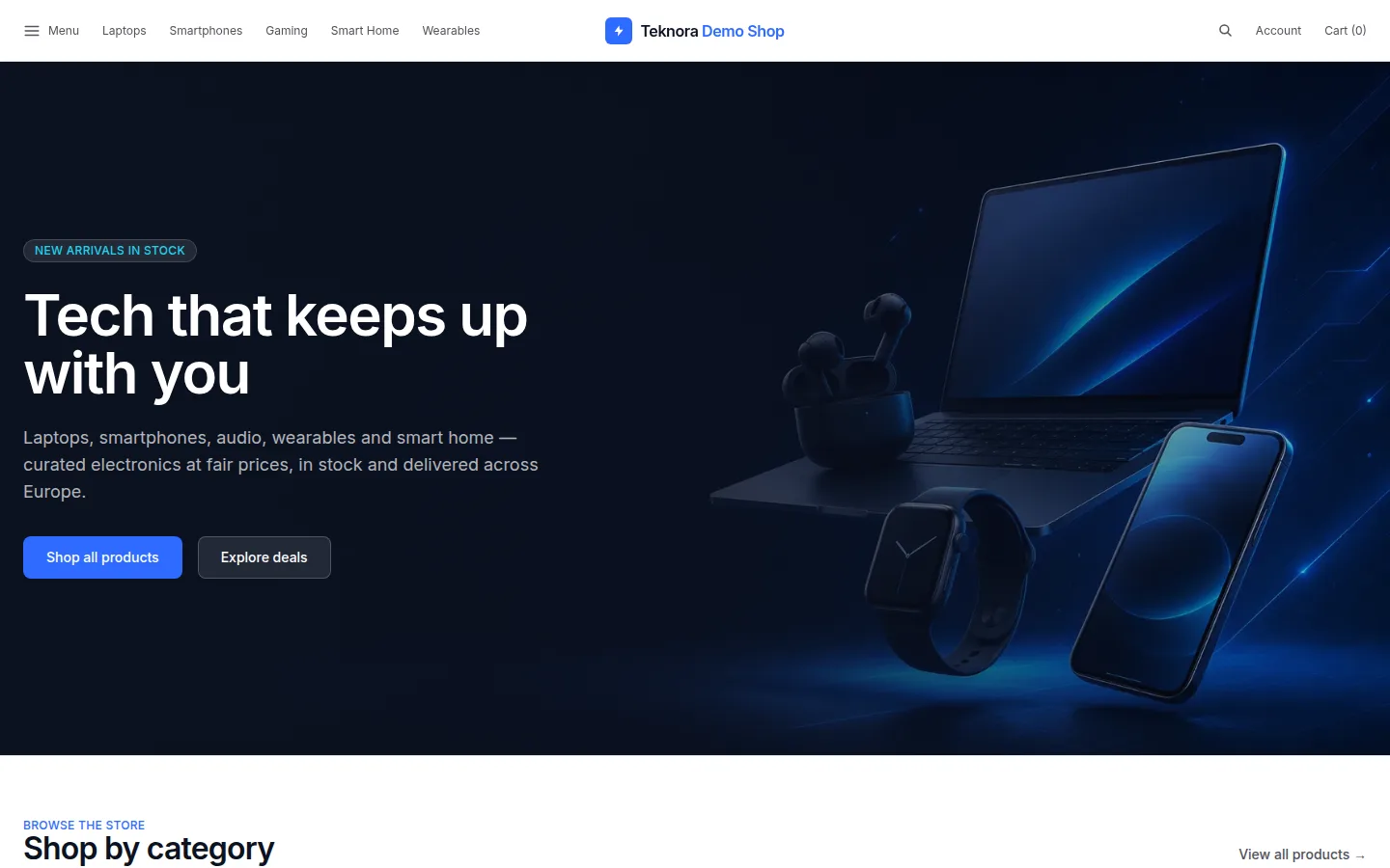 Custom storefront home page built by Teknora