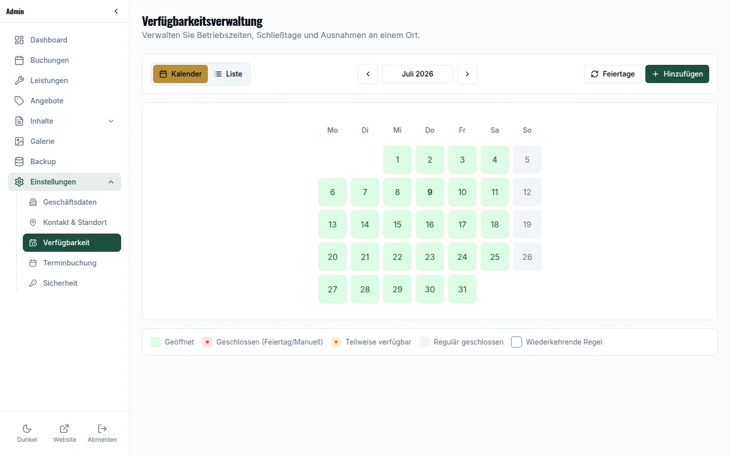 The admin panel