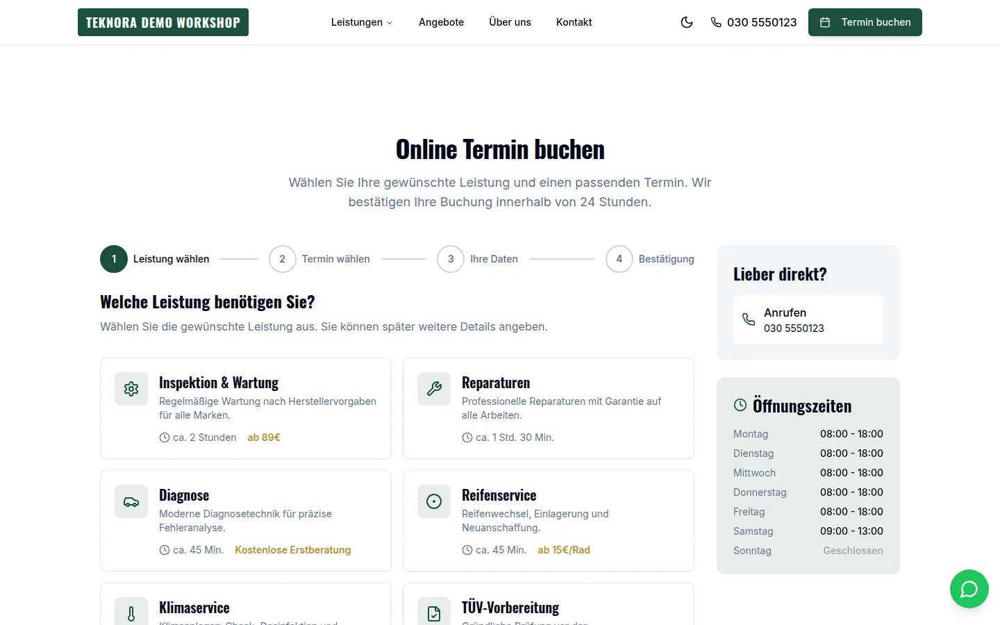 A four-step booking wizard